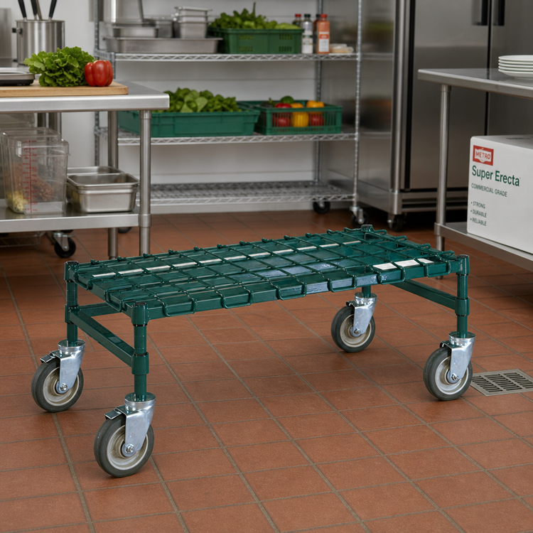 Product image #2 for Metro Super Erecta Mobile Wire Dunnage Rack with Removable Wire Mat, 24 x 48 Inches, Green Metroseal 3 Epoxy-Coated, 800 lb Capacity