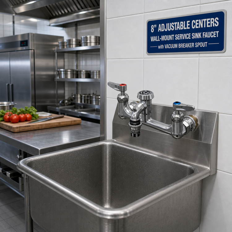 Product image #2 for 8" Adjustable Centers Wall-Mount Service Sink / Mop Sink Faucet with Vacuum Breaker Spout