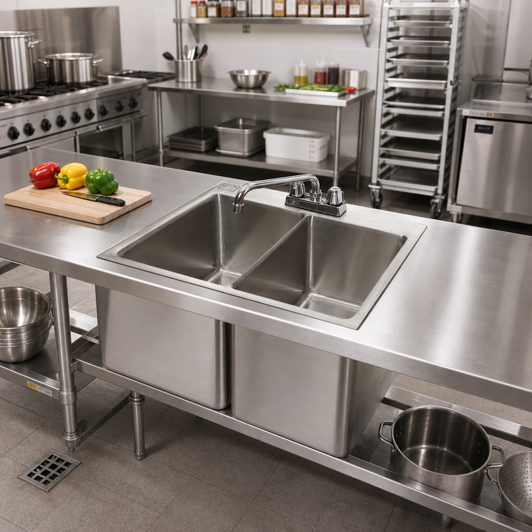 Product image #2 for Heavy Duty Two-Compartment Drop-In Stainless Steel Sink with 10 x 14 x 10 Inch Bowls
