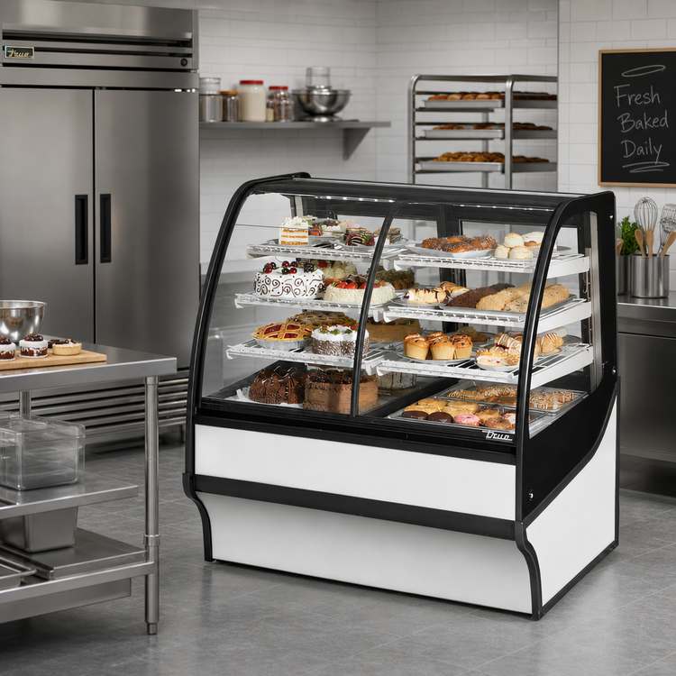 Product image #3 for True 48-1/4 Inch Dual Zone Dry/Refrigerated Full Service Display Merchandiser with Curved Glass Front