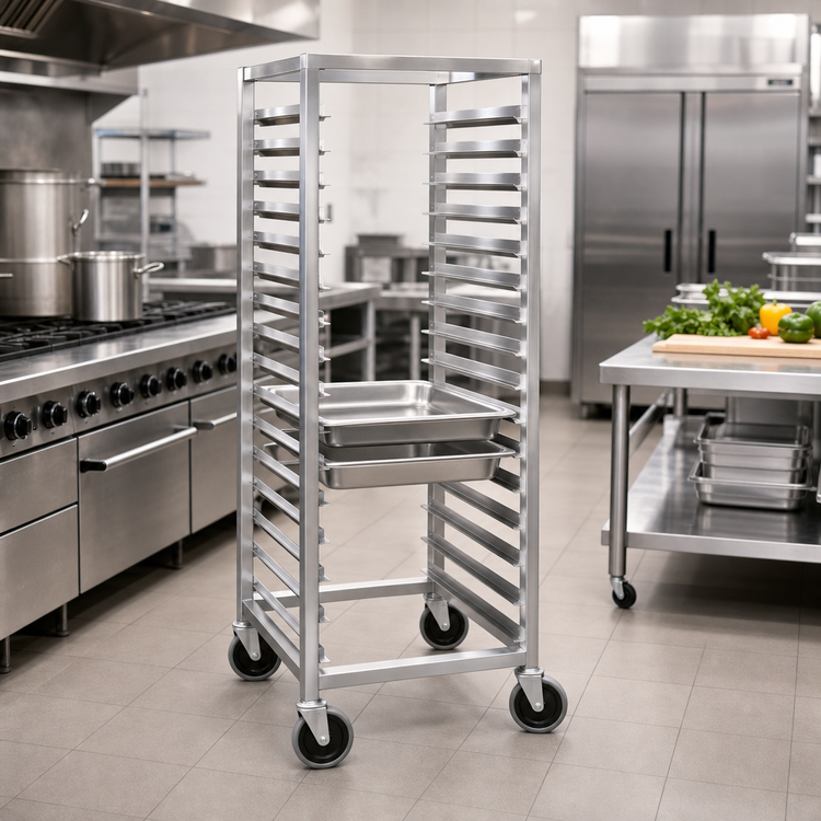 Product image #2 for Channel Manufacturing Stainless Steel Mobile Side-Load Steam Table Pan Rack for 12 x 20 Pans, 18-Pan Capacity, 36-Inch High