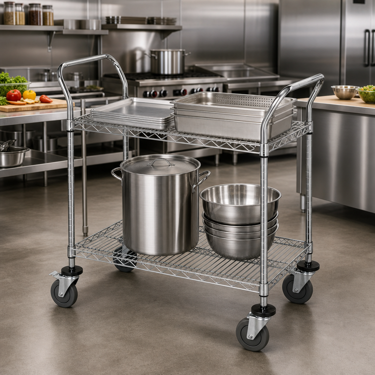 Product image #2 for Quantum 60-Inch 2-Shelf 304 Stainless Steel Utility Bus Cart