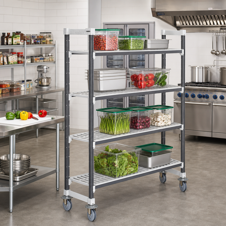 Product image #2 for Cambro Camshelving Elements XTRA High Density Vented Mobile Starter Unit, 24 x 54 x 78-1/4 Inches, 4-Tier, Speckled Gray