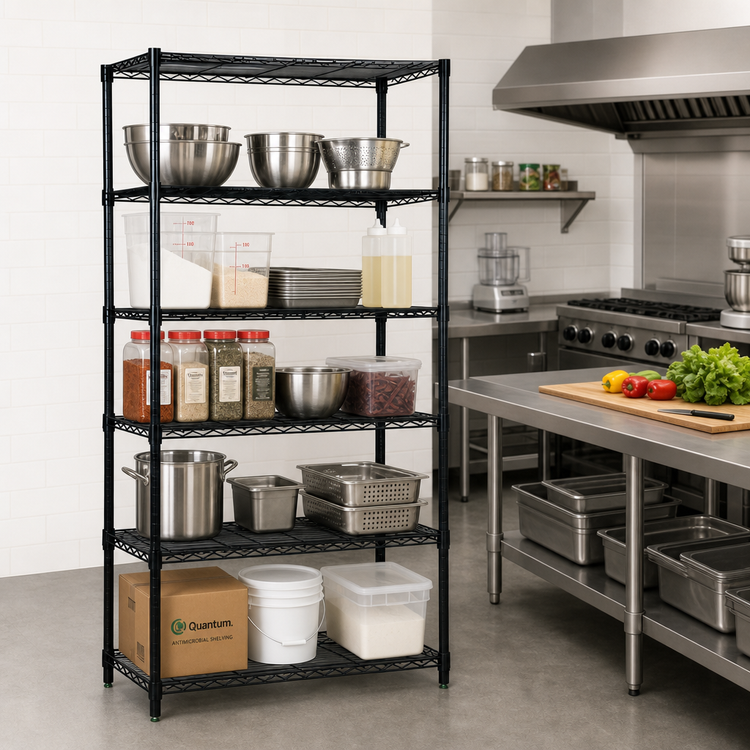 Product image #2 for Quantum 54 x 18 x 54 Inch Black Epoxy Antimicrobial Wire Shelving Starter Kit with 5 Shelves