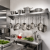 Thumbnail image #2 for Stallion 16-Gauge Stainless Steel Wall-Mount Pot Rack Shelf with 12 Hooks, 144W x 18D x 13H