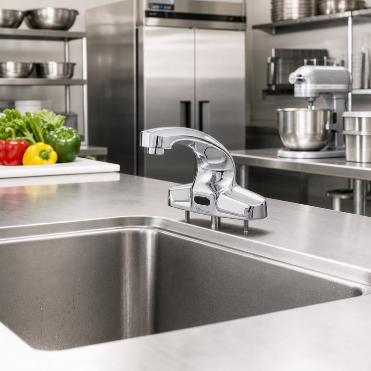 Product image #2 for ChekPoint Touchless Electronic Deck-Mount Faucet, 4-Inch Centers, Chrome Finish