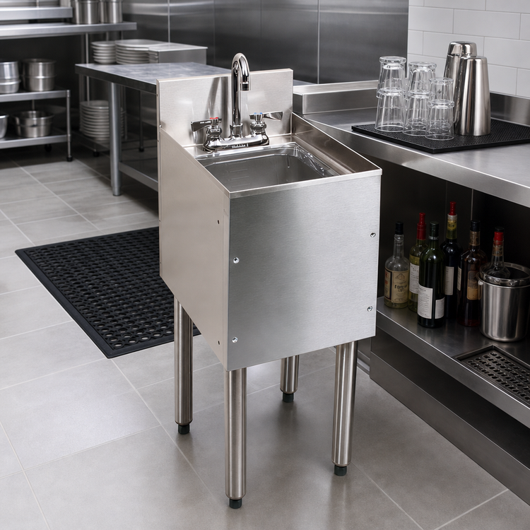 Product image #2 for Glastender CHOICE 12-Inch Stainless Steel Underbar Wet Waste Sink Unit with Gooseneck Faucet