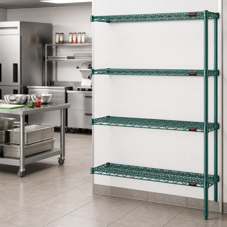 Product image #2 for Eagle Group Valu-Gard 4-Tier Add-On Wire Shelving Unit with QuadTruss Shelves, 60 x 21 x 63 Inches, Green Epoxy
