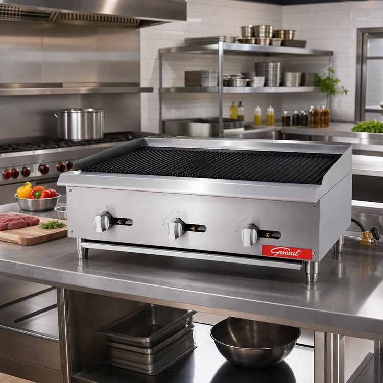 Product image #3 for General 36-Inch Countertop Natural Gas Char-Rock Charbroiler, 3 Burners, 105,000 BTU