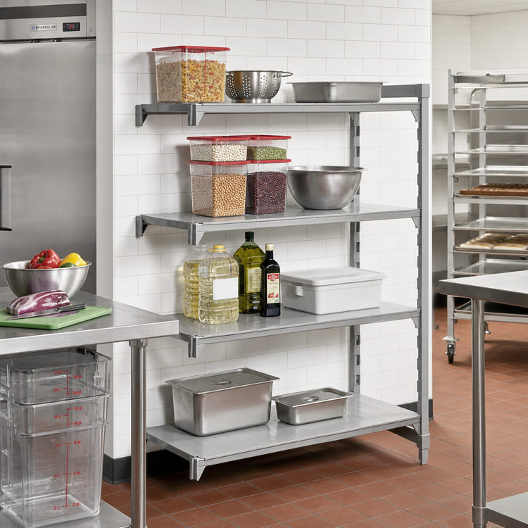 Product image #3 for Cambro Camshelving Premium 4-Shelf Vented Add-On Shelving Unit, 18" x 24" x 72", Speckled Gray
