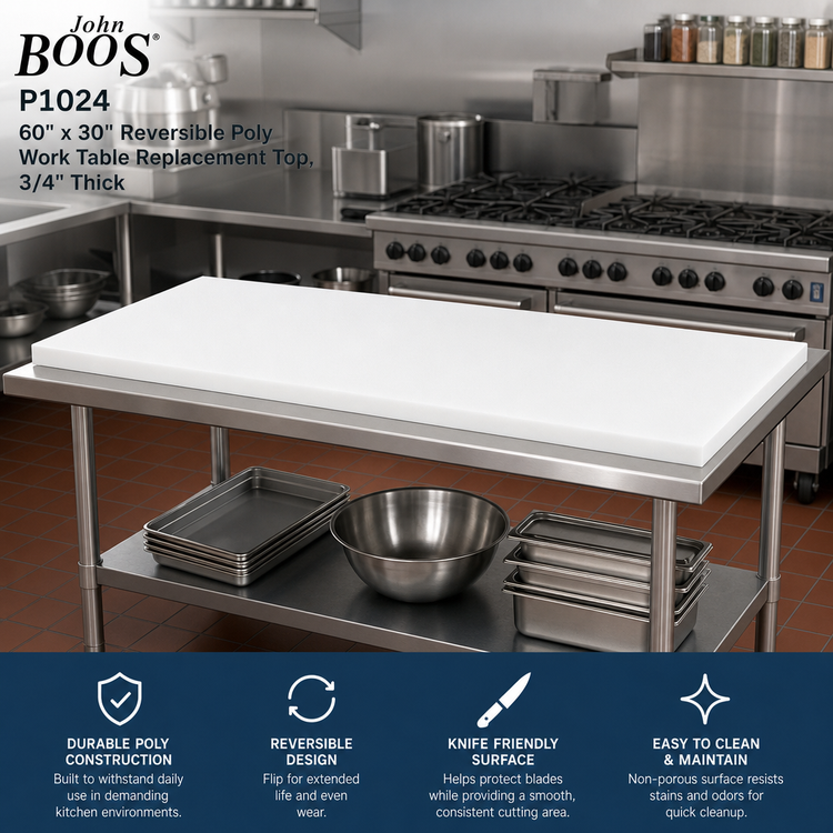 Product image #2 for John Boos P1024 60 x 30-Inch Reversible Poly Work Table Replacement Top, 3/4-Inch Thick