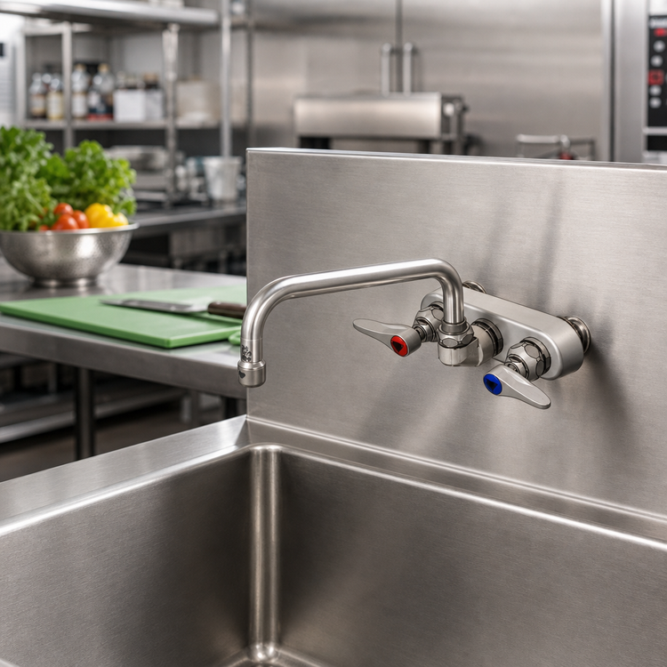 Product image #2 for T&S Brass 4-Inch Centers Backsplash-Mount Workboard Faucet with 8-Inch Swing Nozzle