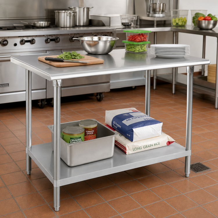 Product image #2 for Advance Tabco SAG-364 Commercial Stainless Steel Work Table with Adjustable Undershelf, 48"W x 36"D, 16-Gauge 430 Top