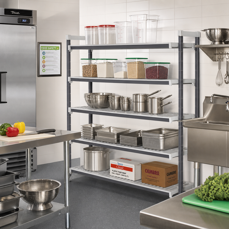 Product image #2 for Cambro Camshelving Elements XTRA 18-Inch x 54-Inch x 64-Inch 5-Tier Stationary Add-On Vented Shelving Unit, Speckled Gray
