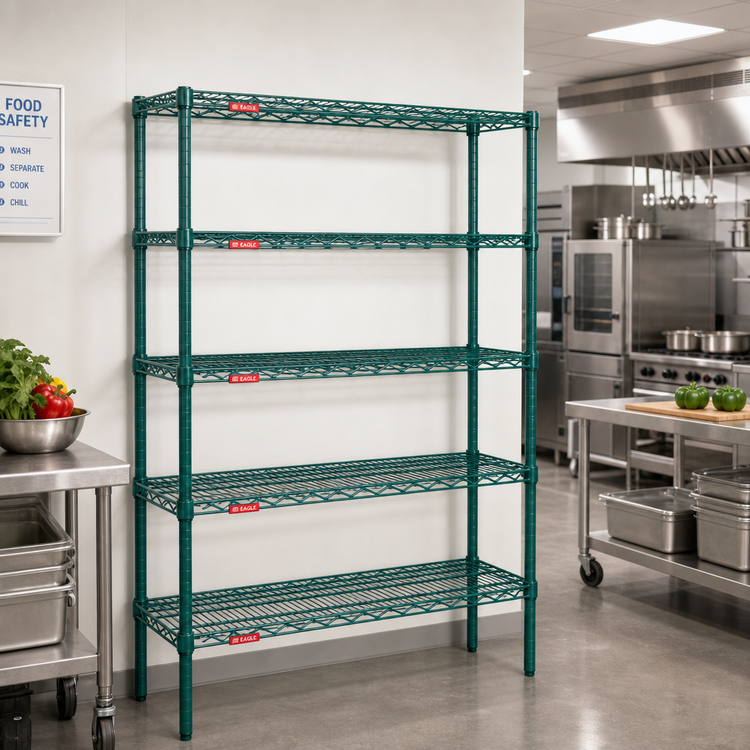 Product image #2 for Eagle Valu-Gard 5-Tier Add-On Wire Shelving Unit, 42W x 24D x 74H, Green Epoxy