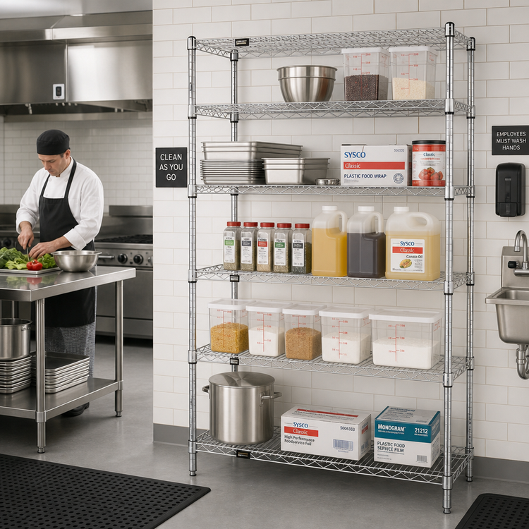 Product image #2 for Quantum 72"W x 12"D x 74"H 5-Shelf Stainless Steel Wire Shelving Starter Kit