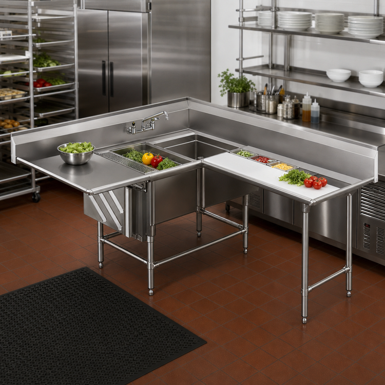 Product image #2 for Spec-Master FNP Series Two-Compartment Prep Sink with 24" Left Drainboard and 48" Right Prep Area