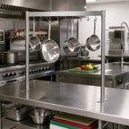 Thumbnail image #3 for Klinger's Trading TMP-48 48-Inch Adjustable Table-Mounted Stainless Steel Pot Rack, Straight Bar, Double-Pronged Hooks
