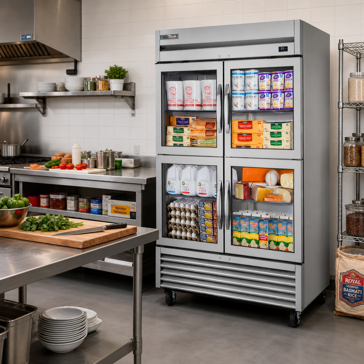Product image #2 for True 2-Section Reach-In Refrigerator with 4 Framed Glass Half Doors, Bottom-Mounted R290