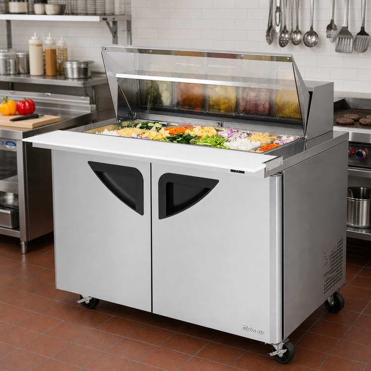Product image #2 for Turbo Air Super Deluxe 48-Inch Two-Section Sandwich/Salad Mega Top Prep Table with Clear Lid and 18-Pan Opening