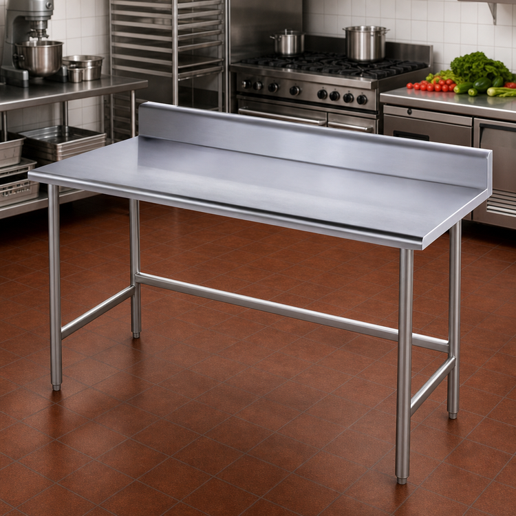 Product image #2 for Advance Tabco TKMG-369 108" x 36" 16-Gauge 304 Stainless Steel Work Table with 5" Backsplash