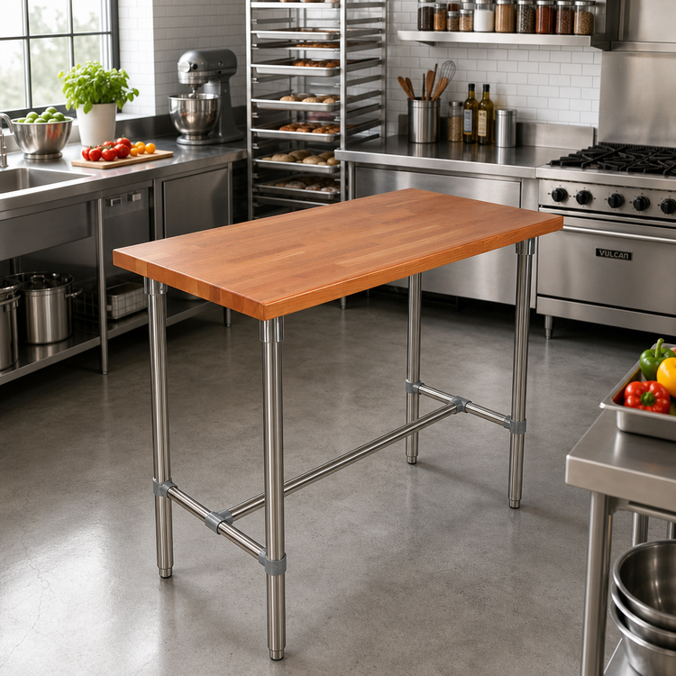 Product image #2 for John Boos Cucina Classico 48-Inch x 30-Inch American Cherry Island Work Table with Stainless Steel Legs and 1-1/2-Inch Edge Grain Top