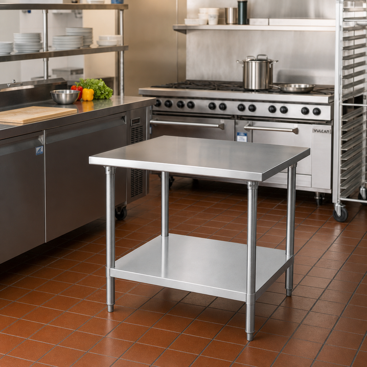 Product image #2 for Advance Tabco 30 Inch x 30 Inch Square Stainless Steel Work Table with Adjustable Galvanized Undershelf