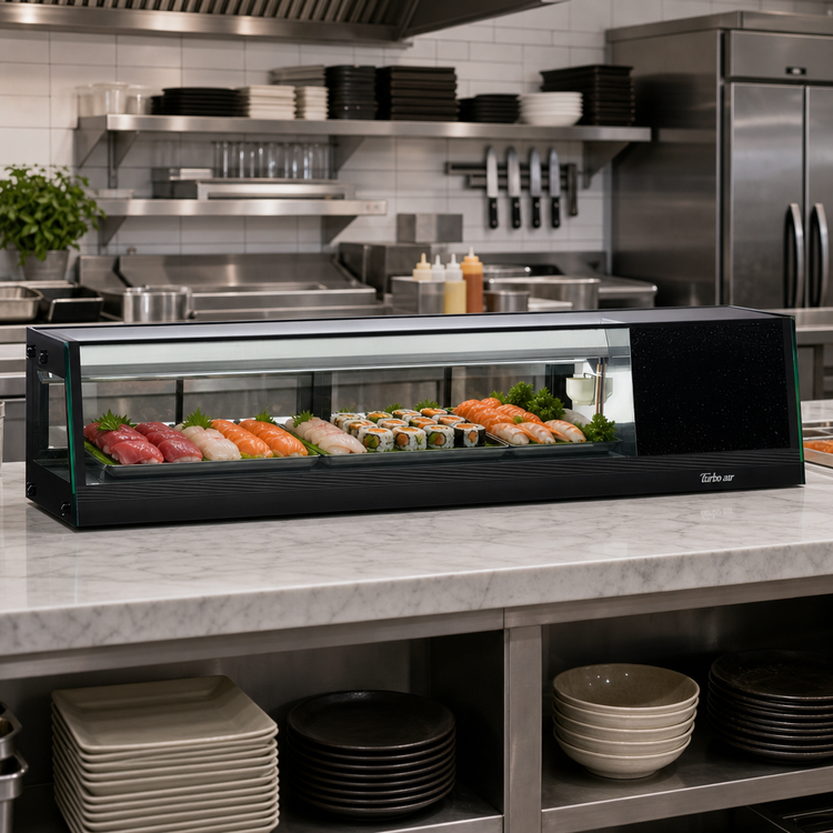 Product image #2 for Turbo Air 59-Inch Countertop Refrigerated Sushi Display Case, 1.9 Cu. Ft., Right-Side Self-Contained Refrigeration