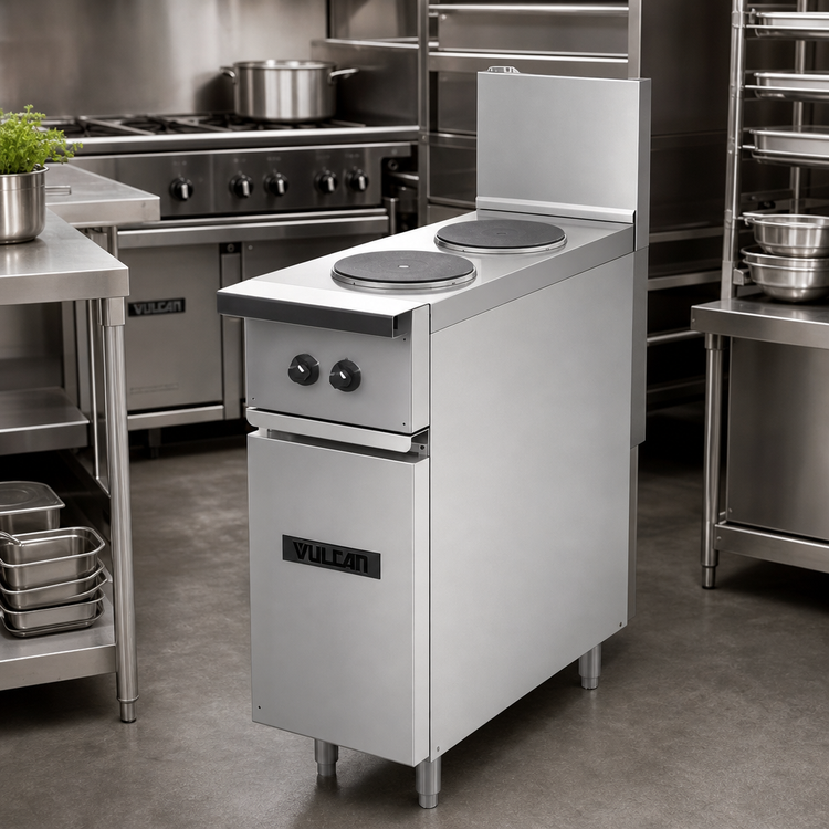 Product image #2 for Vulcan Expando 12-Inch Electric Restaurant Range with 2 French Plates, 240V, Enclosed Base