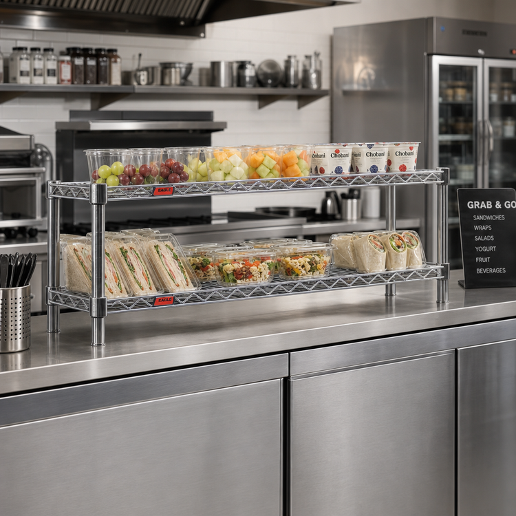 Product image #2 for Eagle Group QuadTruss 2-Tier Front Case Merchandise Cantilever Shelving Unit, 30W x 14D x 14H, Chrome Finish