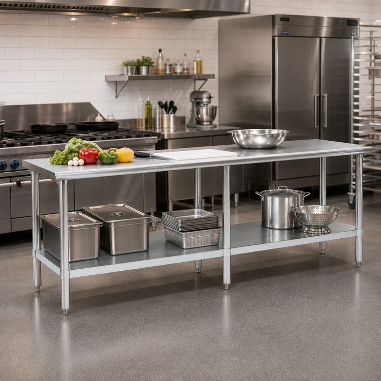 Product image #2 for Deluxe Series 108-Inch x 30-Inch Stainless Steel Work Table with Adjustable Galvanized Undershelf