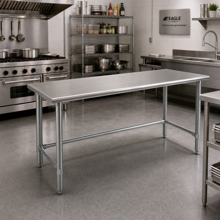 Product image #2 for Eagle Group Deluxe Series 60 x 30 Inch Flat Top Work Table with 304 Stainless Steel Top and Galvanized Tubular Base