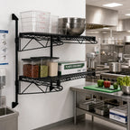Thumbnail image #2 for Quantum WC34-CB1824BK Wall-Mounted Cantilever Double-Shelf Wire Shelving Unit, 24 x 18 x 34 Inches, Black Epoxy Finish