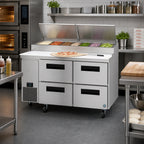 Thumbnail image #2 for Hoshizaki Steelheart PR60B-D4 60-Inch Two-Section Pizza Prep Table with 4 Drawers, 8-Pan Rail and Self-Contained Refrigeration