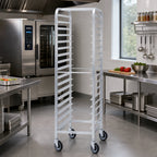 Thumbnail image #2 for Dinex DXP506 Aluminum End-Loading Pan Rack, 6-Tray, Open-Side, 9" Spacing, for 18" x 26" Trays