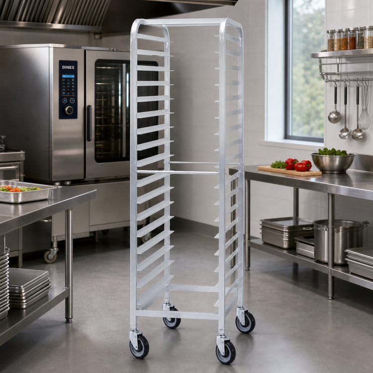 Product image #2 for Dinex Econoline All-Aluminum Open-Side End-Loading Pan Rack for 6 18" x 26" Trays