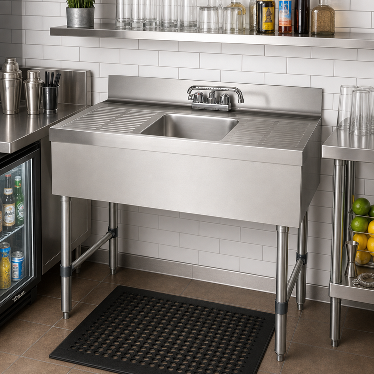 Product image #2 for Advance Tabco Underbar Basics 1-Compartment Stainless Steel Bar Sink with Dual Drainboards and Deck-Mount Faucet