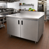 Thumbnail image #2 for Advance Tabco Enclosed Stainless Steel Work Table with Cabinet Base, Mid-Shelf and Hinged Doors, 144 x 36 Inch, 14-Gauge 304 Top