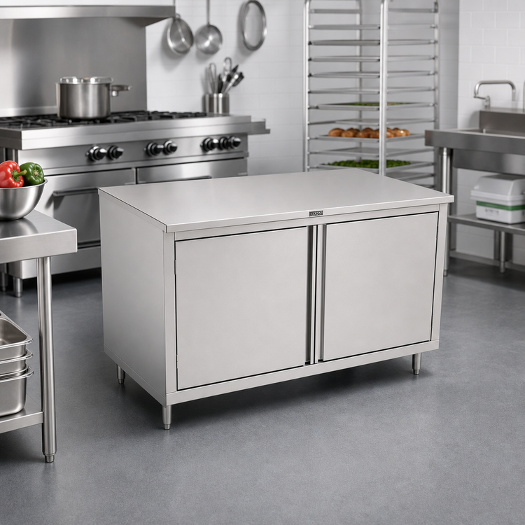 Product image #2 for John Boos 36" x 30" Stainless Steel Flat Top Enclosed Work Table with Cabinet Base and Hinged Doors
