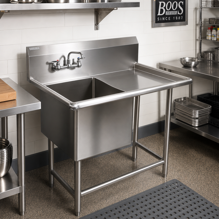 Product image #2 for John Boos Pro-Bowl 1-Compartment Commercial Sink with Right Drainboard, 18 x 24 x 14-Inch Bowl, 10-Inch Backsplash