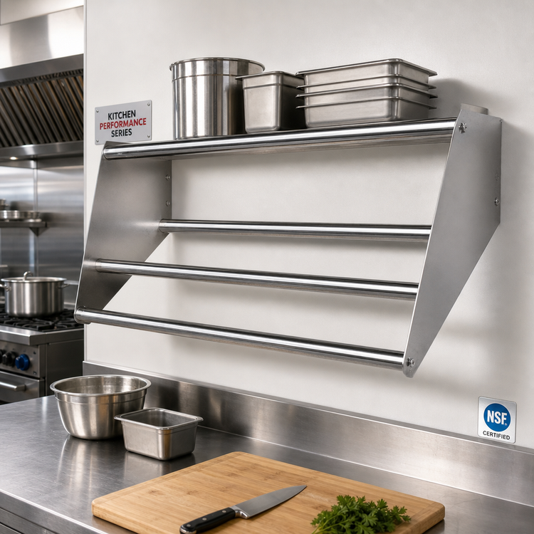 Product image #2 for 36-Inch Stainless Steel Wall-Mounted Tubular Rack Shelf