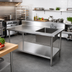Thumbnail image #2 for John Boos 48-Inch 16-Gauge Stainless Steel Sink Table with Right Bowl, 5-Inch Backsplash, Galvanized Base, and Faucet