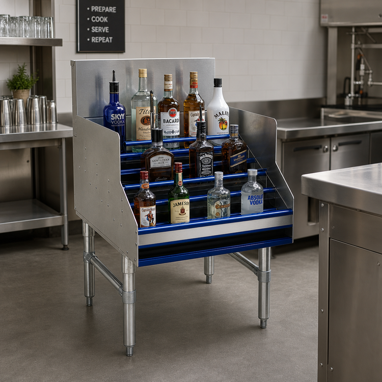 Product image #2 for Advance Tabco Prestige Free-Standing Stainless Steel 5-Step Liquor Bottle Display, 12 x 25 x 36 Inches