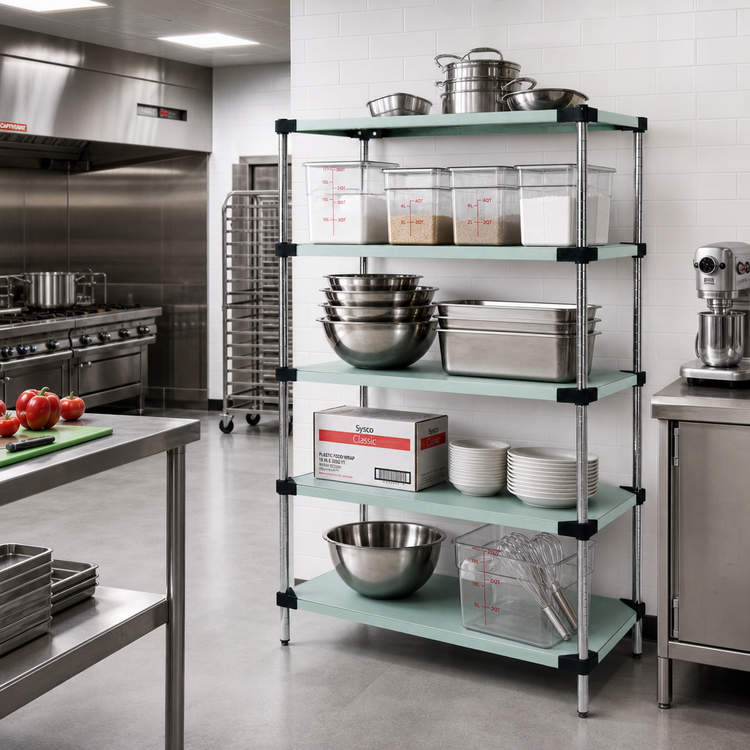 Product image #2 for Quantum 5-Shelf Solid Stainless Steel Shelving Starter Kit, 60" W x 21" D x 54" H