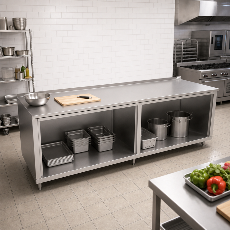 Product image #2 for John Boos Open Front Cabinet Base Work Table with 1-1/2" Rear Riser, 144" W x 36" D