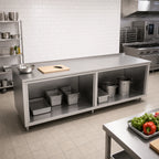 Thumbnail image #2 for John Boos 4CO6R1.5-36144 Open-Front Stainless Steel Work Table, 16-Gauge 300 Series Top, 1-1/2-Inch Rear Riser, 144W x 36D