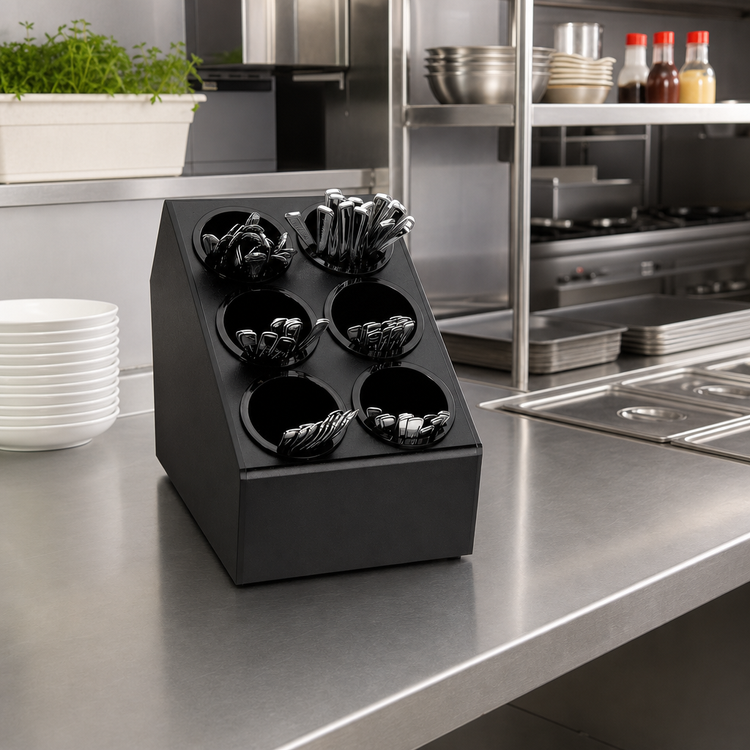 Product image #2 for Dispense-Rite CTSH-6BT 6-Compartment Countertop Silverware Organizer with Inserts, Black Polystyrene