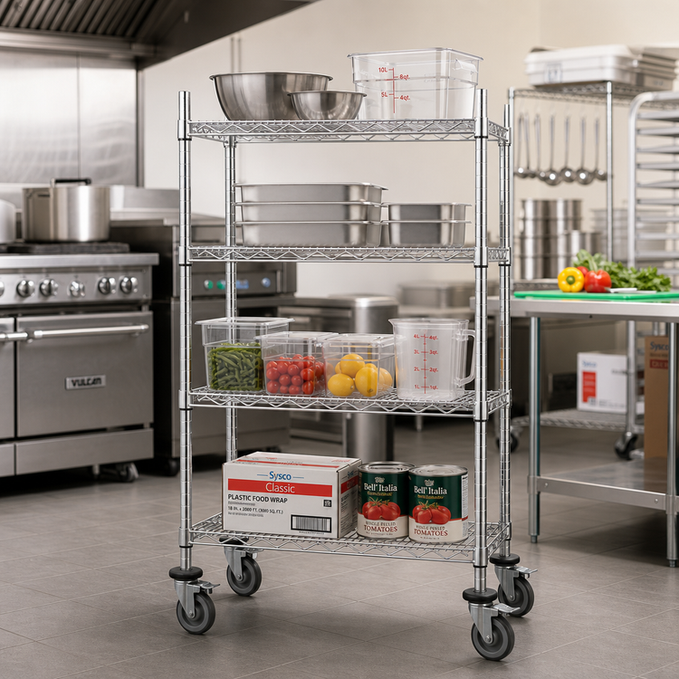 Product image #2 for Advance Tabco 18" x 36" Chrome 4-Shelf Wire Mobile Cart with Rubber Casters