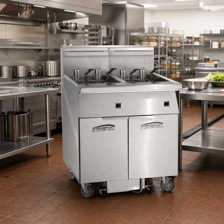 Product image #2 for Imperial Electric Floor Fryer, 4-Tank, 50 lb. Capacity Each, Built-In Space Saver Filter System
