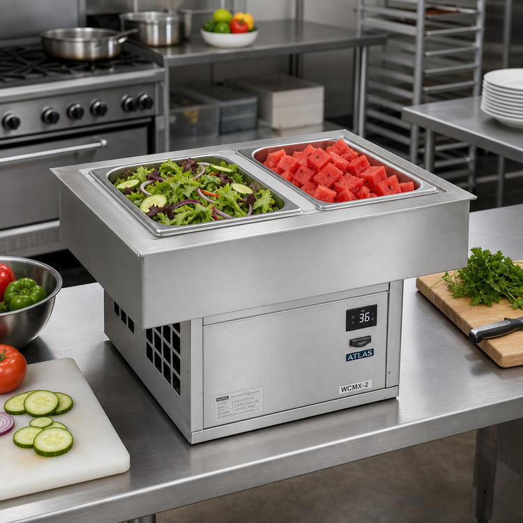 Product image #2 for Atlas Metal WCMX-2 2-Pan Remote Refrigerated Cold Food Drop-In (Holds 2 Full-Size 12" x 20" Pans)